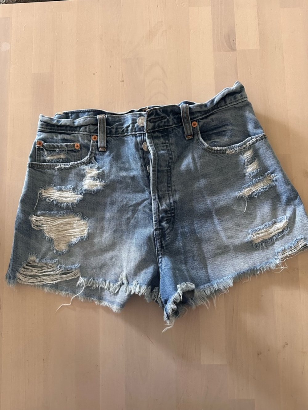 Abercrombie & Fitch Distressed Light Blue Denim Shorts